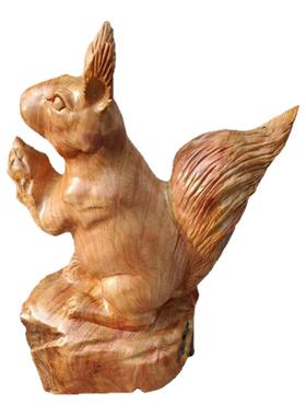 香樟木实木松鼠摆件手工雕刻工艺品木制品根雕动物可爱