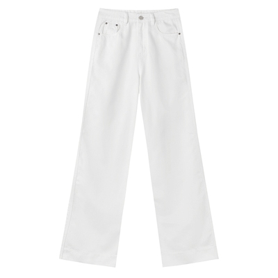 秋水伊人纽扣高腰长款牛仔裤