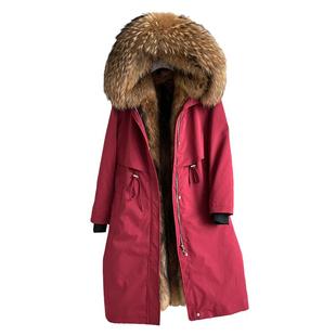 派克服女2025新款冬季连帽可拆卸内胆皮毛一体长款仿皮草外套大衣