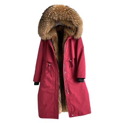 派克服女2025新款冬季连帽可拆卸内胆皮毛一体长款仿皮草外套大衣