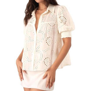 T 50736 Hollow Embroidery Blouse 镂空刺绣衬衫 欧美跨境