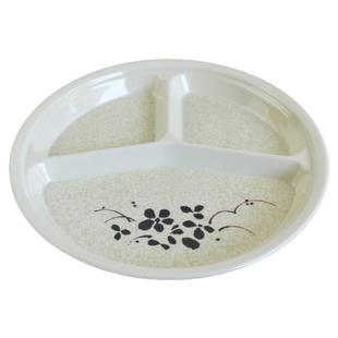 快餐盘分格盘子密胺创意圆形三格餐盘仿瓷塑料套餐盘食堂饭盘商用