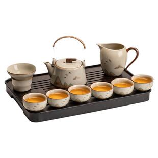 2026新款米黄汝窑茶具套装家用高档轻奢茶壶盖碗功夫茶杯茶盘整套