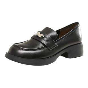 康奈复古JK乐福鞋女鞋秋季黑色小皮鞋英伦风厚底单鞋粗跟