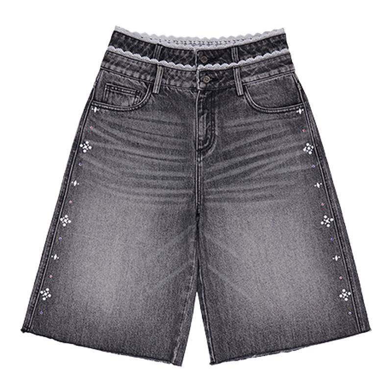 蕾丝边做旧牛仔短裤女新品26夏