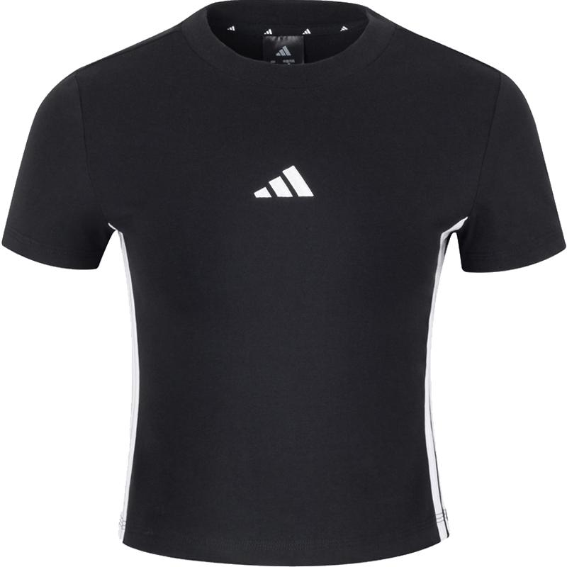 滔搏adidas阿迪达斯女子运动休闲针织短袖T恤黑色圆领上衣JY8570