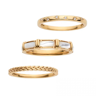 费加罗的婚礼。超精致大牌风天然白蝶贝星星麦穗三件套银镀金戒指