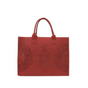 红色新款毛毡包大容量手提礼品袋定制企业宣传手提袋伴手礼托特包