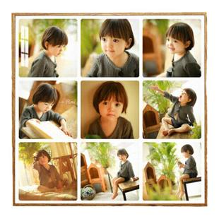 实木儿童婚纱照全家福四宫格洗照片打印加相框拼图定制正方形挂墙