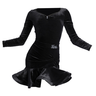 拉丁舞服儿童秋冬季丝绒练功服长袖女童国标舞练习服比赛表演出服