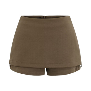 棉洋复古设计感双边拉链包臀裙 性感辣妹低腰开叉挺阔迷你短裤裙