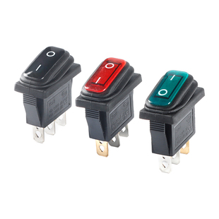 KCD3船型开关黑/红/绿色 3脚2档20A银触点防水防尘电源按钮开关