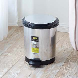仿不锈钢垃圾桶客厅家用脚踏式 纸篓房间大盖创意垃圾筒号圆桶有形