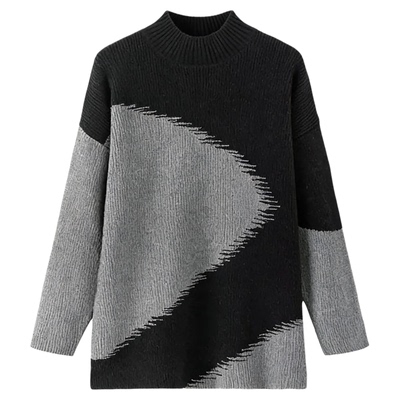 恒源祥撞色拼接加厚羊毛衫女秋冬