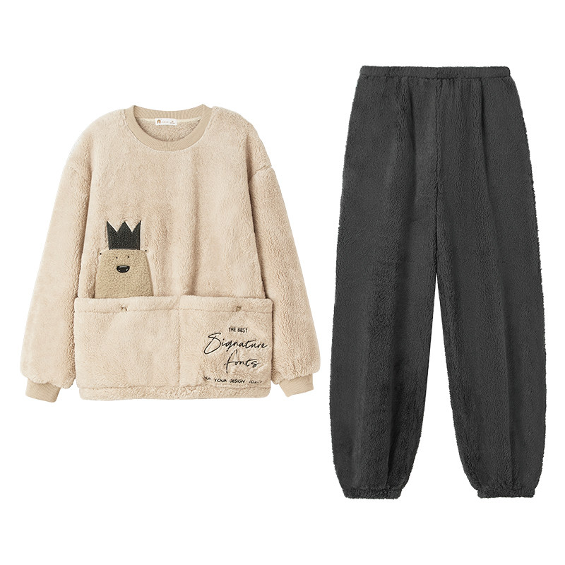 妮狄娅冬季女珊瑚绒家居服套装
