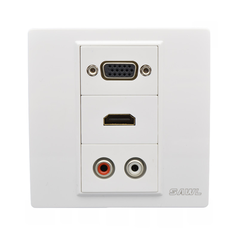 86型墙壁多媒体面板直插高清HDMI+VGA投影仪+双莲花音频影音插座