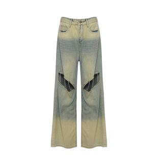 MYMIX我的组合2024秋季新款时尚复古高腰浅色破洞直筒牛仔裤