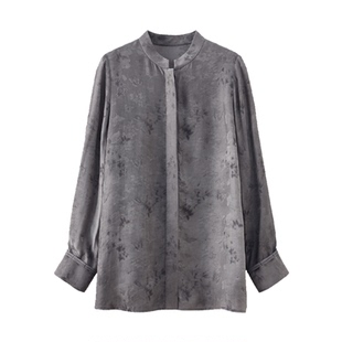 真丝蝴蝶图案提花衬衫 桑蚕丝白色长袖上衣