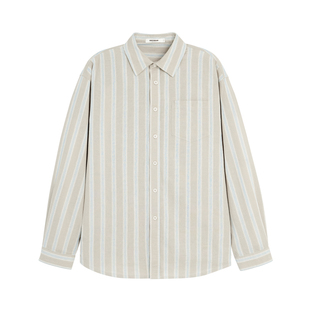 BODYDREAM高智棉麻条纹衬衫男2026春季松弛感长袖衬衣/宽松小落肩