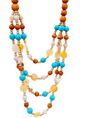 手工串珠复古天然木珠多层长项链