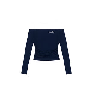 Called Back拼接假两件长袖T恤女2026春夏新款修身弹力撞色上衣