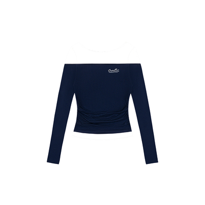 CalledBack藏蓝色假两件长袖T恤