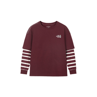 暇步士童装儿童长袖t恤春秋季新款男童宽松圆领衫女童休闲假两件