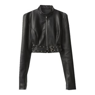 VCR STUDIO超帅机车夹克黑色辣妹修身短款皮衣女秋冬设计感外套