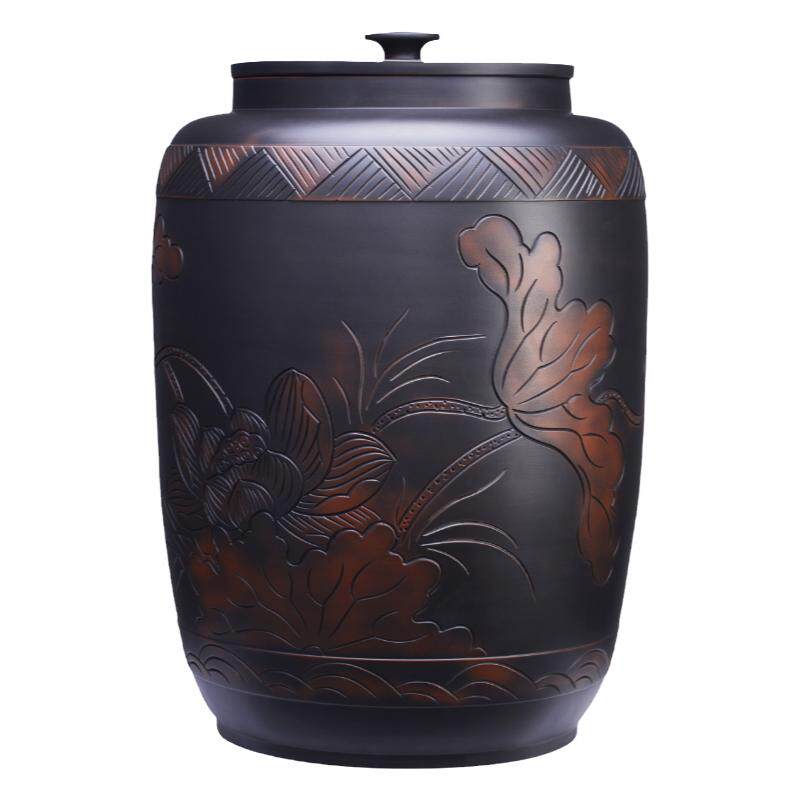 建水紫陶茶叶罐大号空罐非紫砂普洱储存茶罐陶瓷密封茶缸水缸米缸