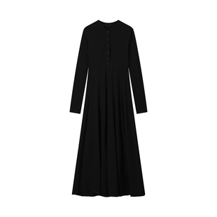 吴童童圆领正肩长袖内搭连衣裙女秋冬韩系收腰显瘦A字打底长裙子