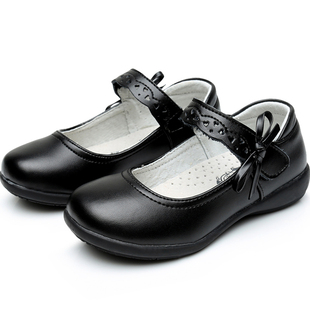 女童皮鞋真皮牛皮公主鞋蝴蝶结黑色学生小女孩幼儿园宝宝儿童单鞋