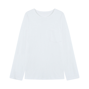 pusumede 衣柜橱窗 设计感单口袋长袖t恤女休闲宽松圆领内搭上衣