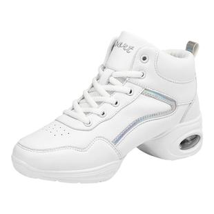 白色皮面跳舞鞋透气广场鞋软底爵士鞋中跟成人妈妈舞蹈鞋水兵舞鞋