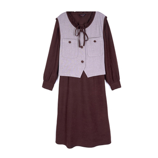 绮娑大码两件套连衣裙新款冬装木耳边领马甲显瘦胖MM磨毛A字长裙