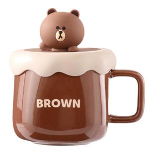 LINE FRIENDS马克杯带盖陶瓷咖啡杯情侣水杯伴手礼女生日礼物杯子