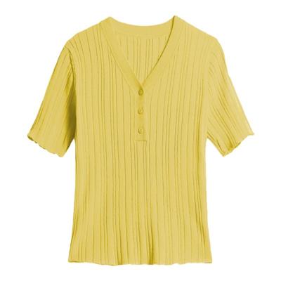 v领短袖t恤女冰丝针织衫短款上衣