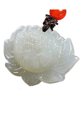 和田玉挂件天然玉石莲花吊坠