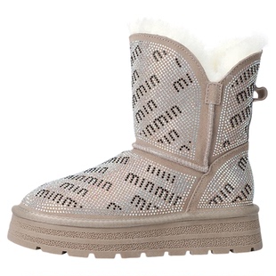 厚底全羊毛雪地靴2025冬季新款牛皮满天星烫钻中短筒靴防滑棉鞋女