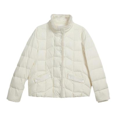 YINER音儿专选女装秋季法式短款轻薄保暖水貂毛包边立领羽绒服