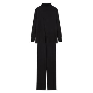 白鹿语时尚通勤设计感套装秋高领开叉毛衣阔腿休闲裤2件套