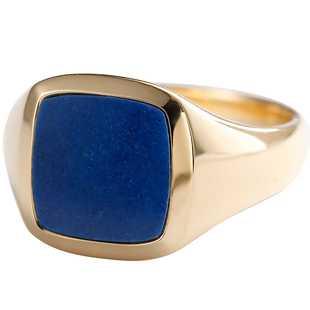 天然青金石图章戒指 18K黄金玫瑰彩金白金铂金彩色宝石轻奢男女戒