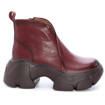 牛皮复古短靴女松糕冬季加绒棉靴