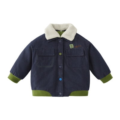 [防褪色]男童加绒牛仔外套宝宝秋冬夹棉开衫小童帅气儿童冬装男孩