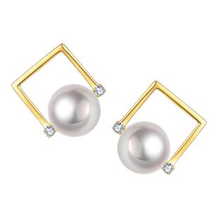 BEAUFINA百分娜音符系列18k金Akoya海水珍珠耳钉几何造型耳饰女