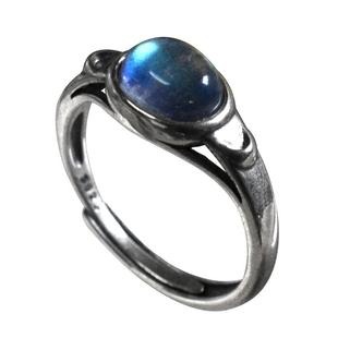 和煦复古s925银天然灰月光石戒指女款真纯银拉长石古着小众指环