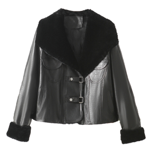 皮毛一体拼接真皮羽绒服女款2025新款冬季绵羊皮鹅绒时尚皮草外套