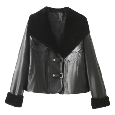 皮毛一体拼接真皮羽绒服女款2025新款冬季绵羊皮鹅绒时尚皮草外套