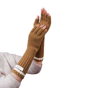 金柏高手套女冬季冬天保暖秋季毛线针织手套女士骑行五指露指半指