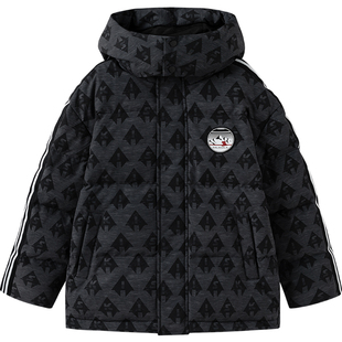 巴拉巴拉男童羽绒服冬装新款童装中大童中长加厚连帽黑色外套儿童