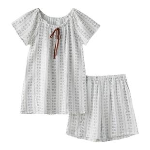 复古风波西米亚睡衣女夏季纯棉纱布薄款短袖短裤家居服套装可外穿